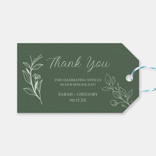 Sage Green Simple Boho Floral Bedankt Favor Cadeaulabel (Voorkant (Horizontaal))