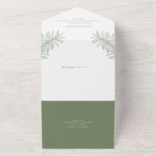 Sage Green Simple Botanical All In One Uitnodiging (Buitenkant)
