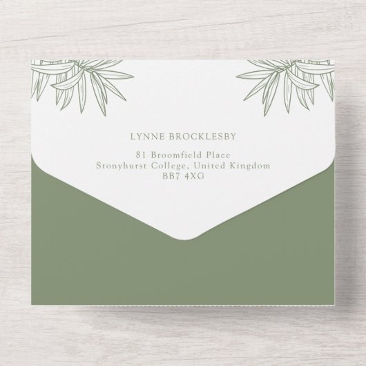 Sage Green Simple Botanical All In One Uitnodiging (Achterkant)