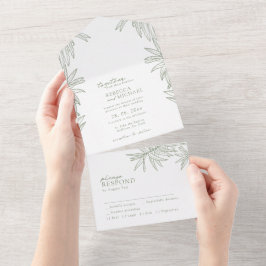 Sage Green Simple Botanical All In One Uitnodiging