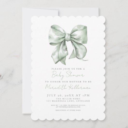 Sage Green Simple Bow Baby shower Kaart (Voorkant)