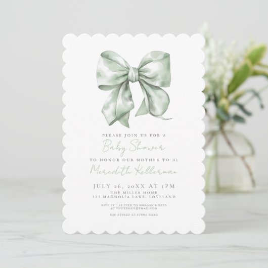 Sage Green Simple Bow Baby shower Kaart (Staand voorkant)