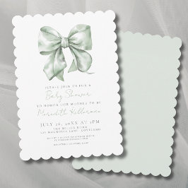 Sage Green Simple Bow Baby shower Kaart
