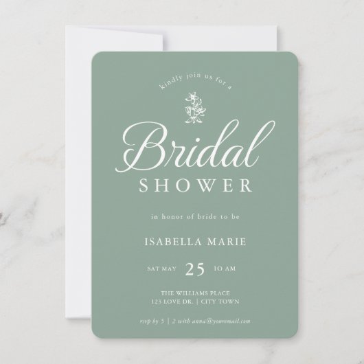 Sage Green Simple Chic Bridal Shower Invitation Save The Date (Voorkant)