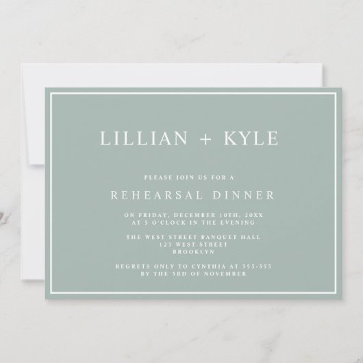 Sage Green Simple Chic Rehearsal Dinner Invitation Kaart (Voorkant)
