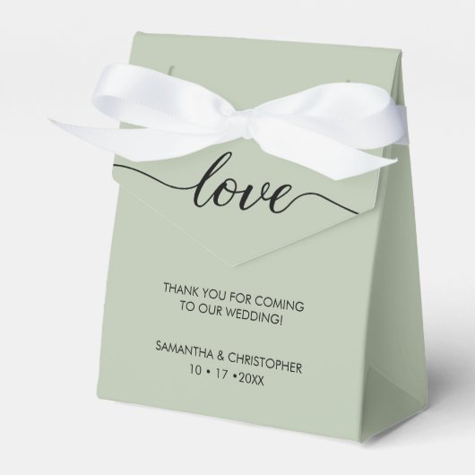Sage green Simple & Elegant Love Wedding ScrIpt Bedankdoosjes (Voorkant Zijde)