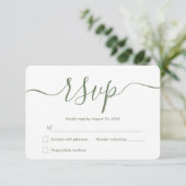 Sage green Simple Elegant Modern Weddenschap Custo RSVP Kaartje (Staand voorkant)