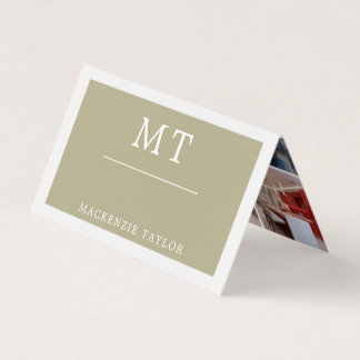 Sage Green Simple Elegant Professional 9 Photo Visitekaartje