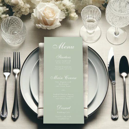 Sage Green Simple Elegant White Calligraphy Menu