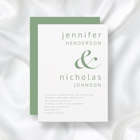 Sage Green Simple Minimalist Typography Wedding Kaart