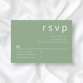 Sage Green Simple Minimalist Typography Wedding RSVP Kaartje