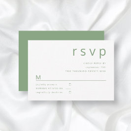 Sage Green Simple Minimalist Typography Wedding RSVP Kaartje