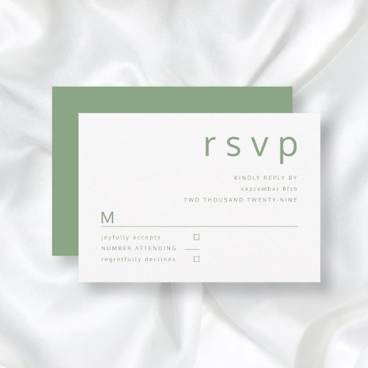 Sage Green Simple Minimalist Typography Wedding RSVP Kaartje