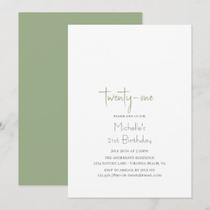Sage Green Simple Modern 21st Birthday Kaart