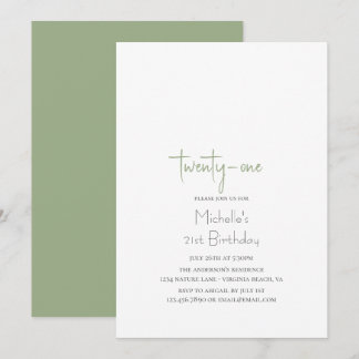 Sage Green Simple Modern 21st Birthday Kaart