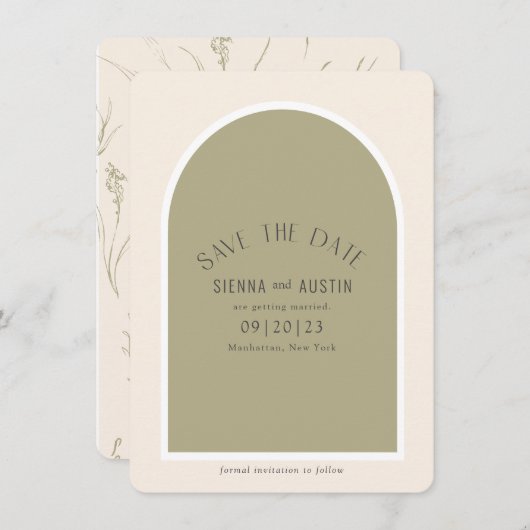 Sage Green Simple Modern Arch Wedding Save The Date (Voorkant / Achterkant)