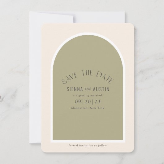 Sage Green Simple Modern Arch Wedding Save The Date (Voorkant)