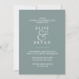 Sage Green Simple Modern Elegant Wedding Invite Kaart