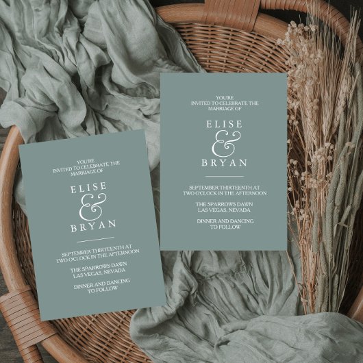 Sage Green Simple Modern Elegant Wedding Invite Kaart