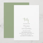 Sage Green Simple Modern Minimalist 30th Birthday Kaart (Voorkant / Achterkant)