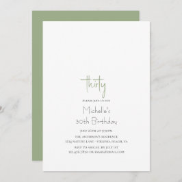 Sage Green Simple Modern Minimalist 30th Birthday Kaart