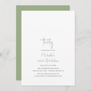 Sage Green Simple Modern Minimalist 30th Birthday Kaart