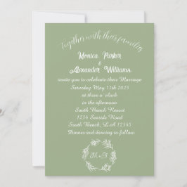 Sage Green Simple Modern Monogrammed Wedding Kaart