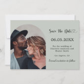 Sage green simple modern photo wedding save the date (Voorkant)