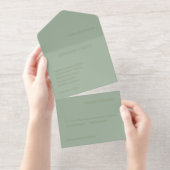 Sage Green Simple Modern Wedding All In One Uitnodiging (Uittrekbaar)