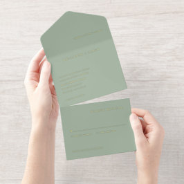 Sage Green Simple Modern Wedding All In One Uitnodiging