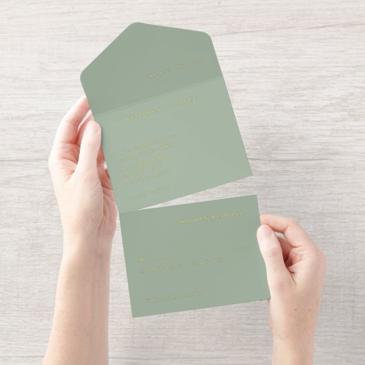 Sage Green Simple Modern Wedding All In One Uitnodiging (Uittrekbaar)
