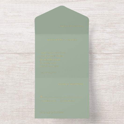 Sage Green Simple Modern Wedding All In One Uitnodiging (Binnenkant)