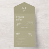 Sage Green Simple Modern Wedding All In One Uitnodiging (Binnen)