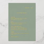 Sage Green Simple Modern Wedding Foil Menu Folie Uitnodiging (Voorkant)