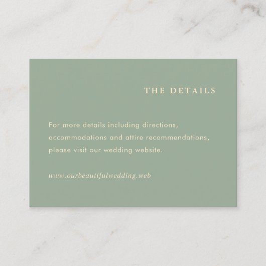 Sage Green Simple Modern Wedding Informatiekaartje (Voorkant)