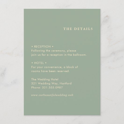 Sage Green Simple Modern Wedding Informatiekaartje (Voorkant)