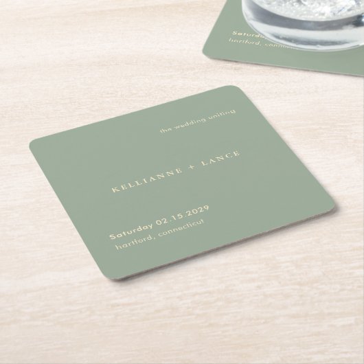 Sage Green Simple Modern Wedding Kartonnen Onderzetters (Schuin)