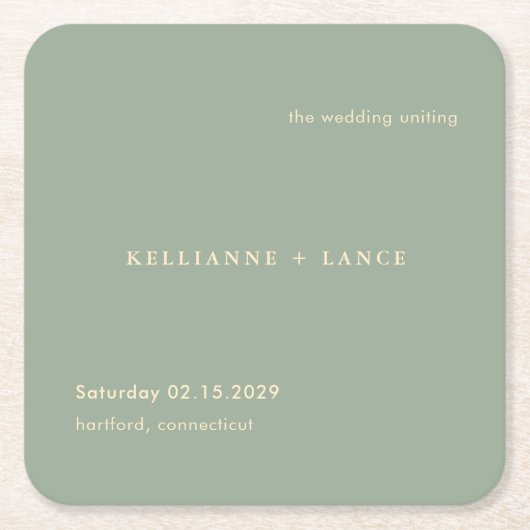 Sage Green Simple Modern Wedding Kartonnen Onderzetters (Voorkant)