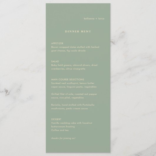 Sage Green Simple Modern Wedding Menu (Voorkant)