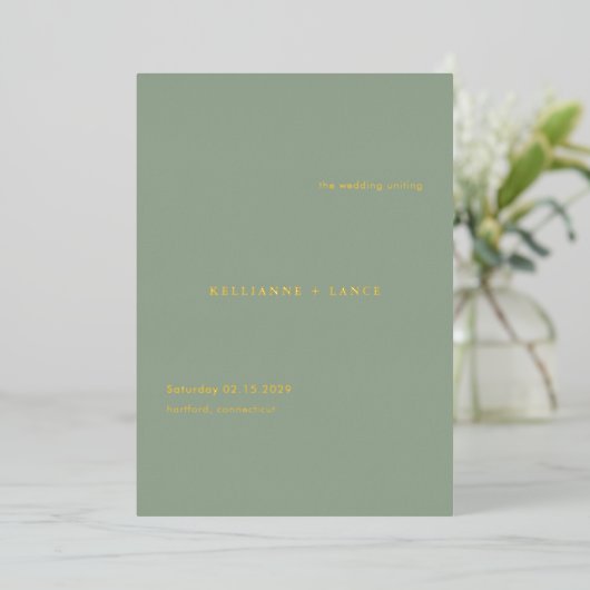 Sage Green Simple Modern Wedding Program Folie Uitnodiging (Staand Voorkant)
