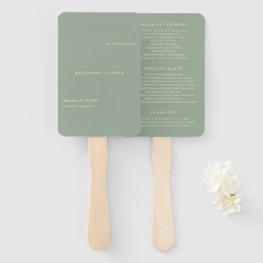 Sage Green Simple Modern Wedding Program Handwaaier (Voorkant en achterkant)