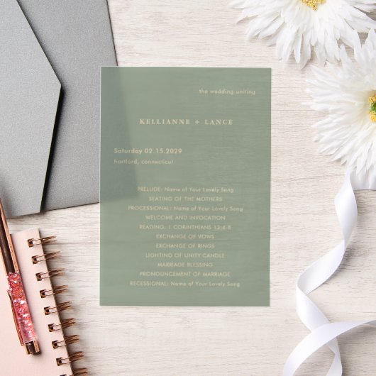 Sage Green Simple Modern Wedding Program Vellum Uitnodigingen (Huwelijk)