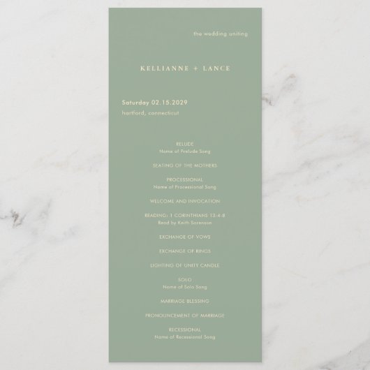 Sage Green Simple Modern Wedding Programmakaart (Voorkant)