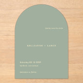 Sage Green Simple Modern Wedding Save the Date Acryl Uitnodigingen (Voorkant)