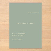 Sage Green Simple Modern Wedding Save the Date Acryl Uitnodigingen (Voorkant)
