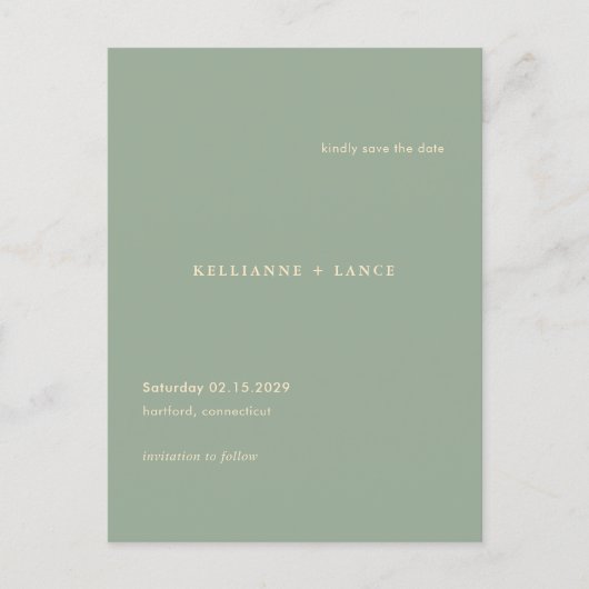 Sage Green Simple Modern Wedding Save the Date Briefkaart (Voorkant)