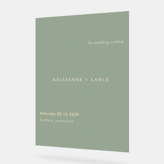 Sage Green Simple Modern Wedding Welcome Acryl Bord (Hoek)