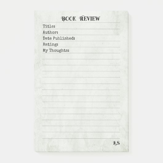 Sage Green Simple Monogram Book Review Post-it® Notes (Voorkant)