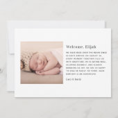 Sage Green Simple Monogram New Baby Photo Birth Aankondiging (Achterkant)
