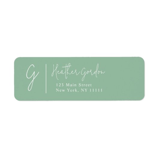 Sage Green Simple Monogram Return-adres label (Voorkant)